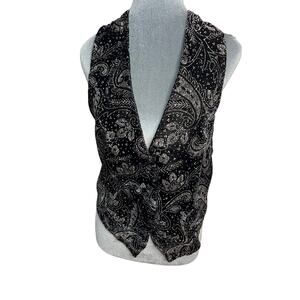 Copy Cats Vintage Velvet Vest Glitter Floral Women's SM 90's Sparkle Black